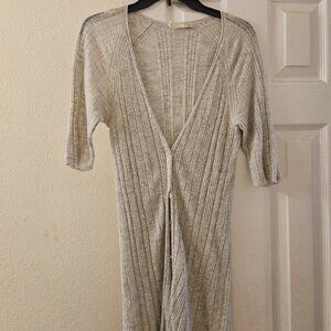 Eileen Fisher cream ribbed long line Stretchy buttons cardigan sweater Xs